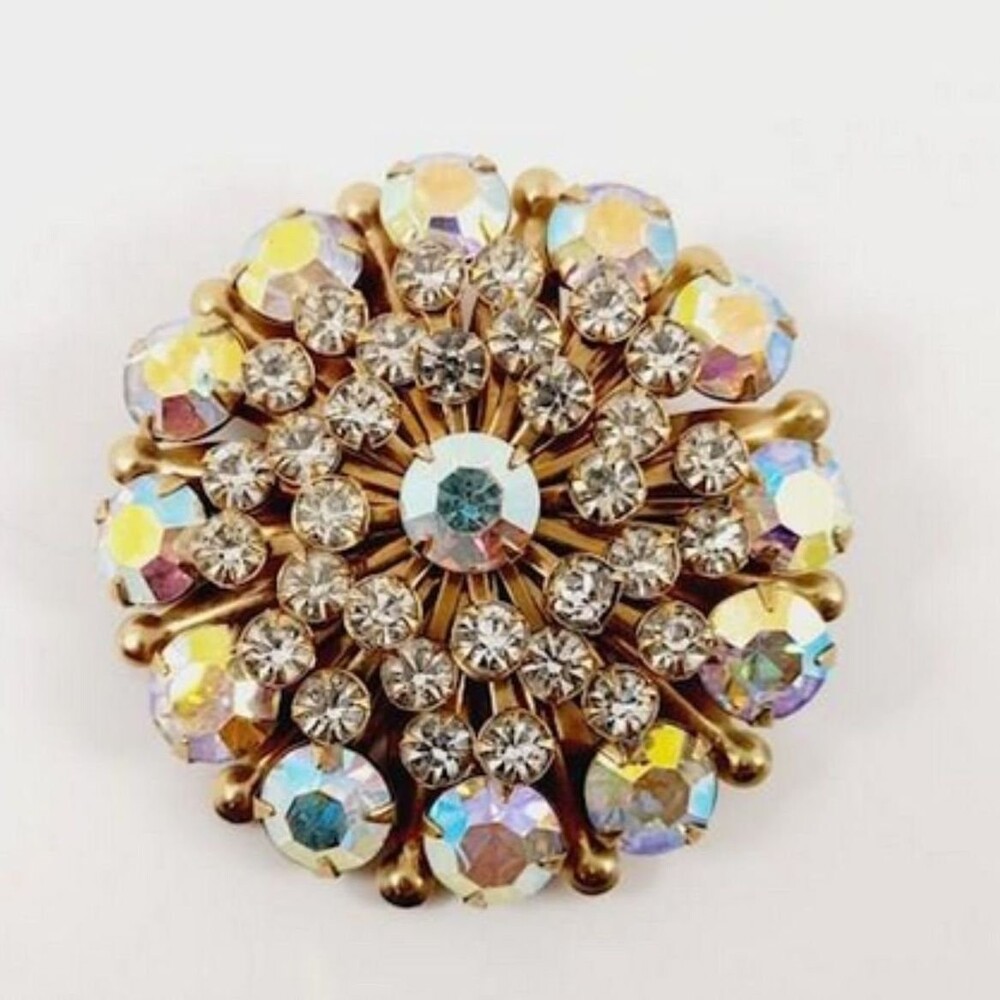 Vintage Mid-Century Rhinestone Brooch & 2 Pairs of Clip-Screw Earrings - Picture 2 of 6